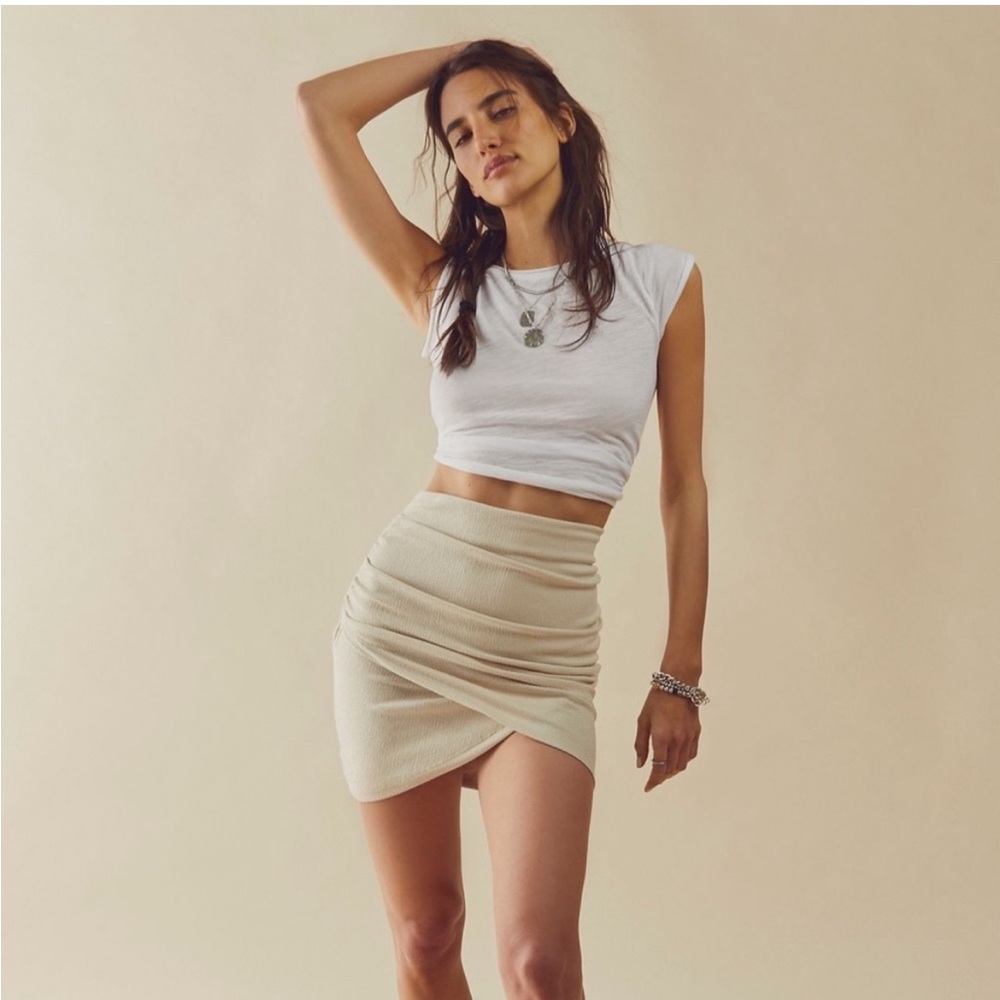 Free People “Angie Wrap” Cream Mini Skirt